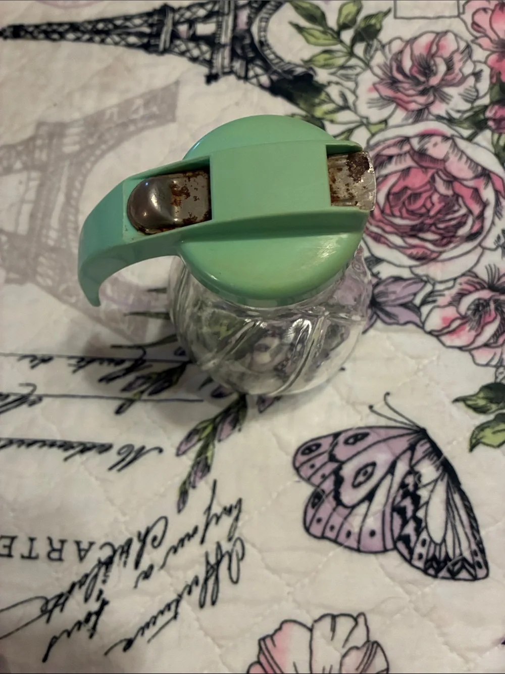 Vintage Glass Honey/Syrup - Dispenser with Mint Green Lid